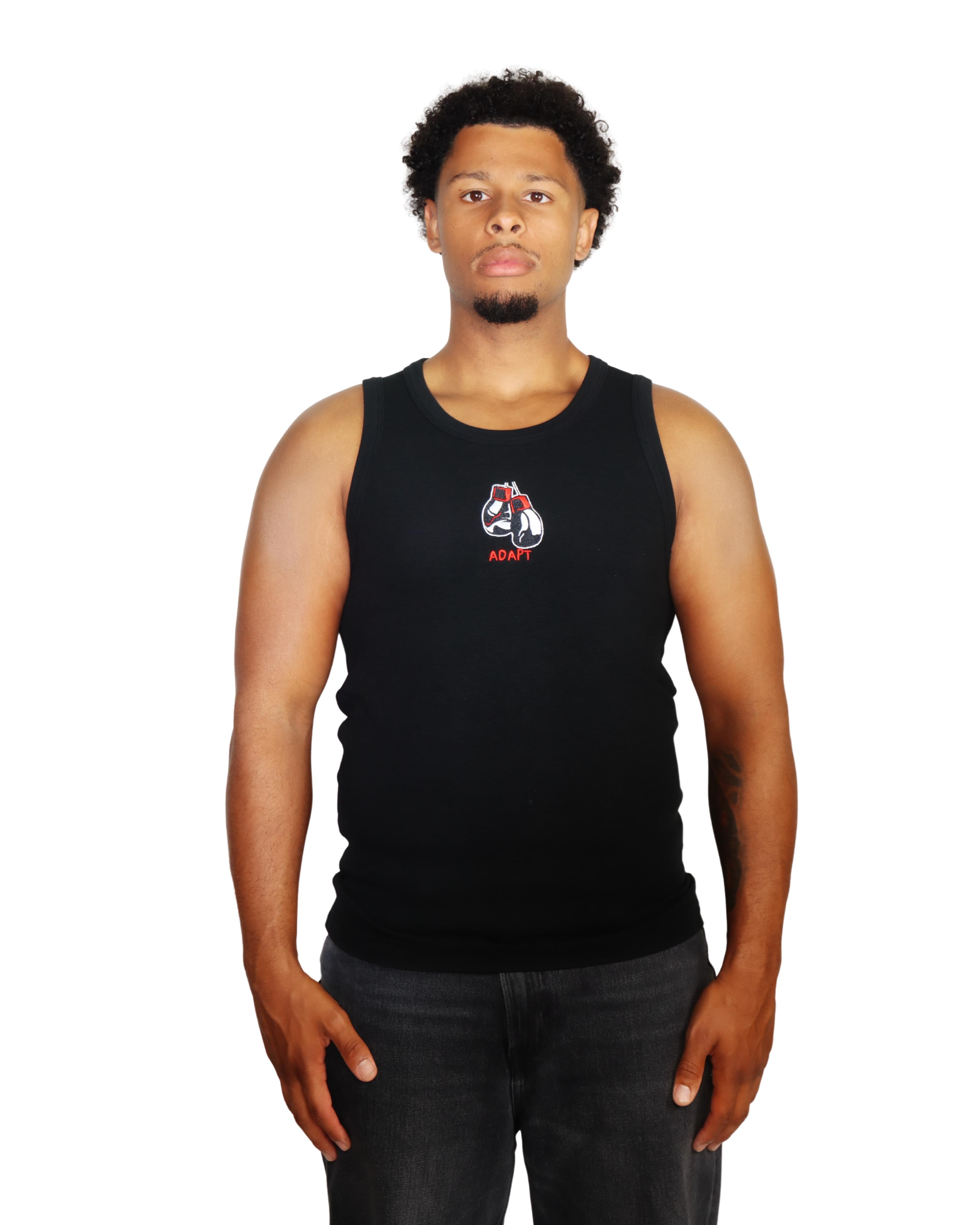 SLIMFIT WOVEN TANKTOP Zwart